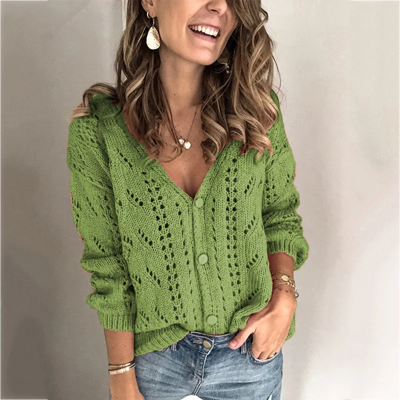 Damen Strickcardigan mit V-Ausschnitt und Ajourmuster Drune