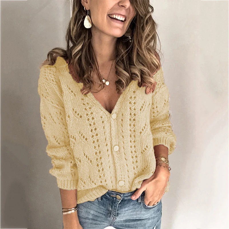 Damen Strickcardigan mit V-Ausschnitt und Ajourmuster Drune