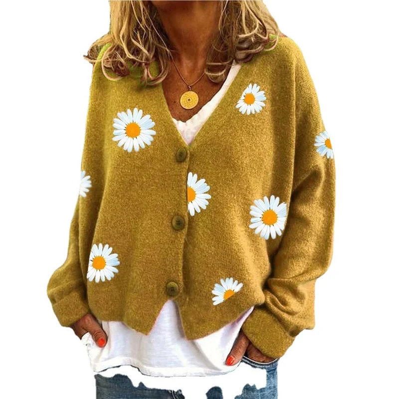 Damen Strickcardigan mit Gänseblümchen-Stickerei Drune