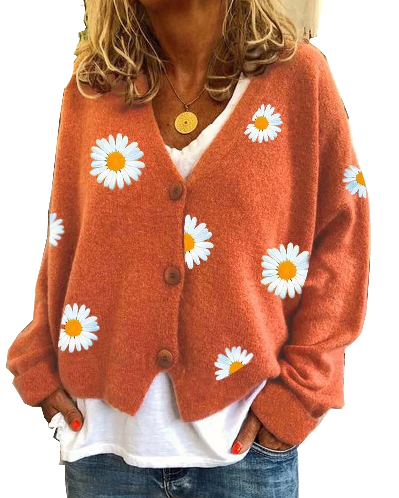 Damen Strickcardigan mit Gänseblümchen-Stickerei Drune