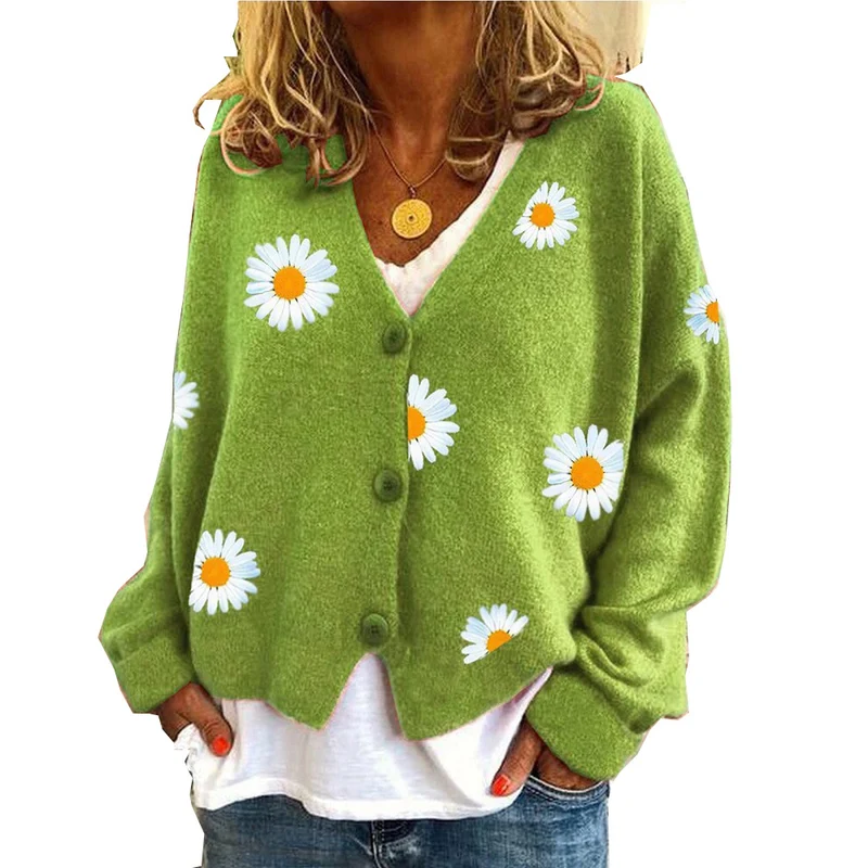 Damen Strickcardigan mit Gänseblümchen-Stickerei Drune