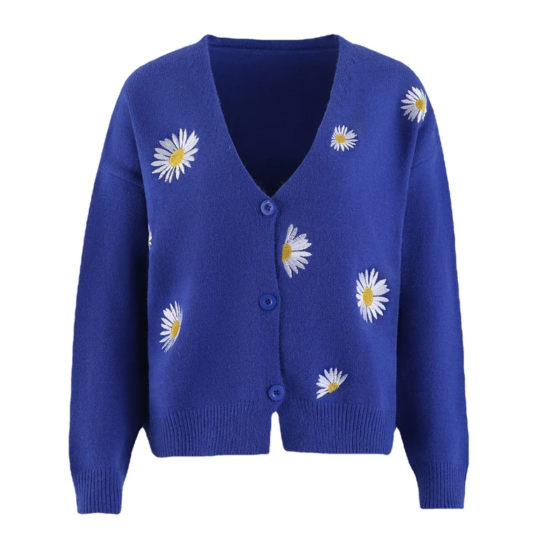 Damen Strickcardigan mit Gänseblümchen-Stickerei Drune