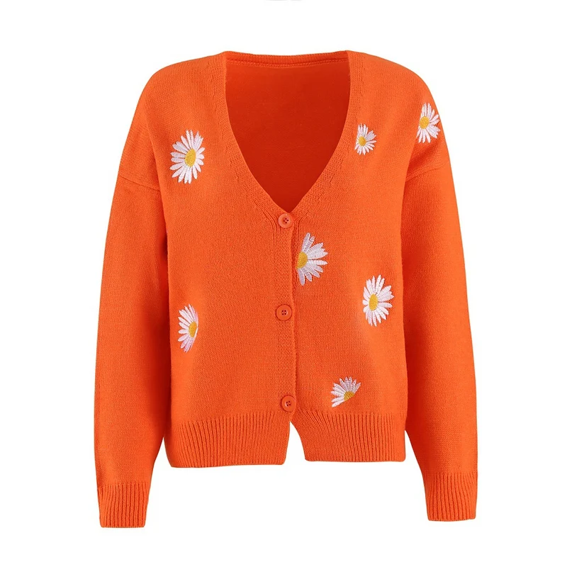 Damen Strickcardigan mit Gänseblümchen-Stickerei Drune