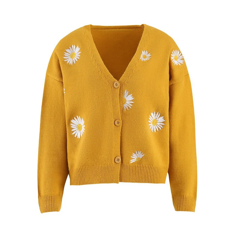 Damen Strickcardigan mit Gänseblümchen-Stickerei Drune