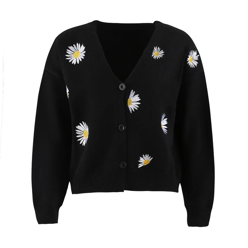 Damen Strickcardigan mit Gänseblümchen-Stickerei Drune