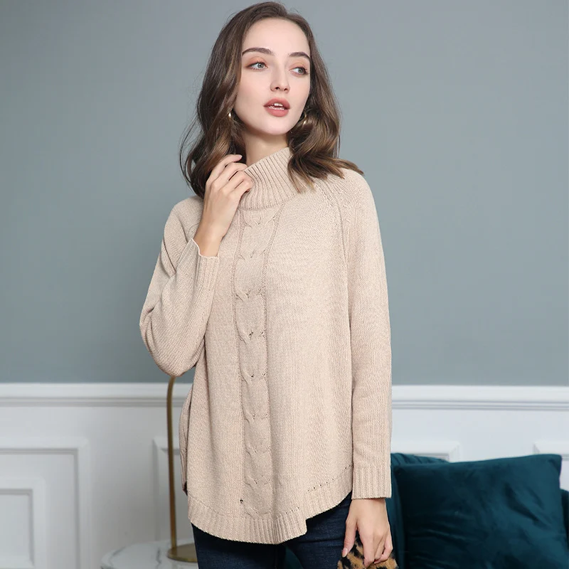 Damen Rollkragenpullover mit Zopfmuster und Raglanärmeln Drune