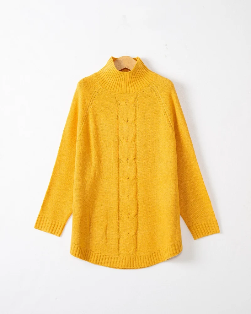 Damen Rollkragenpullover mit Zopfmuster und Raglanärmeln Drune
