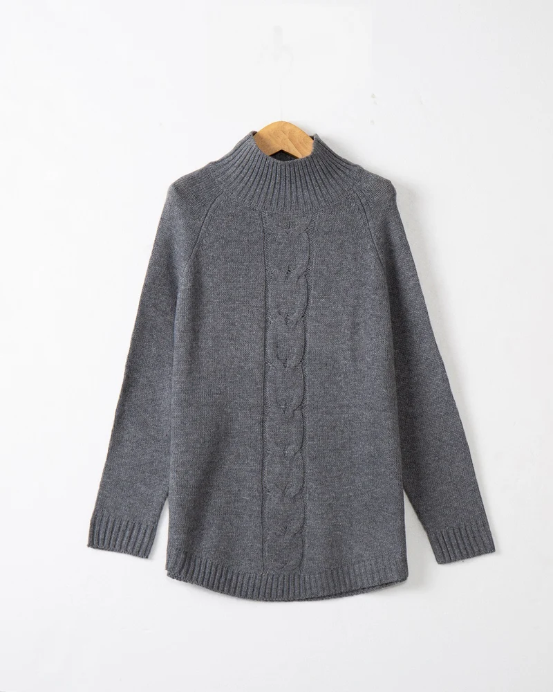 Damen Rollkragenpullover mit Zopfmuster und Raglanärmeln Drune