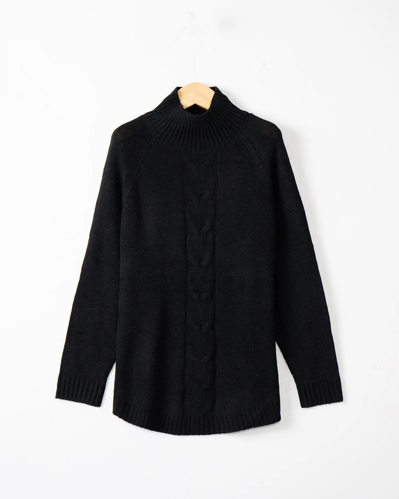 Damen Rollkragenpullover mit Zopfmuster und Raglanärmeln Drune