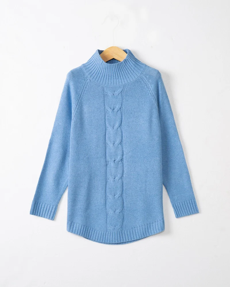 Damen Rollkragenpullover mit Zopfmuster und Raglanärmeln Drune