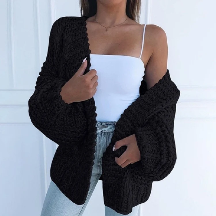 Damen Oversized Grobstrick-Cardigan mit Balloon-Ärmeln und offener Front Drune