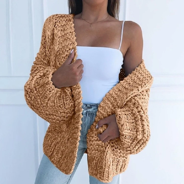 Damen Oversized Grobstrick-Cardigan mit Balloon-Ärmeln und offener Front Drune