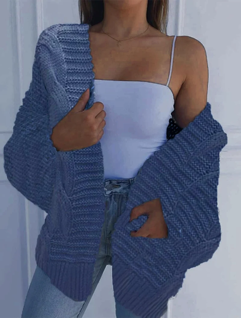 Damen Oversized Grobstrick-Cardigan mit Balloon-Ärmeln und offener Front Drune