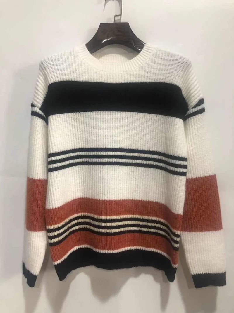 Damen Oversize Waffelstrick-Pullover mit Blockstreifen und überschnittenen Schultern Drune