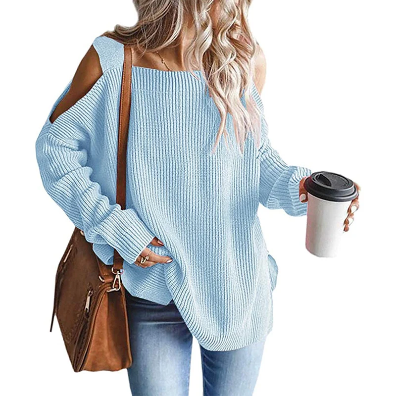 Damen Oversize Strickpullover mit Cut-Out-Schulter, geripptem Feinstrick und weitem U-Boot-Ausschnitt Drune