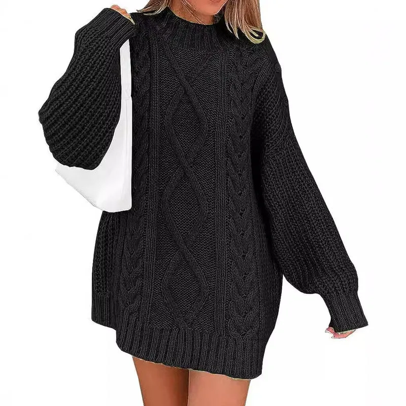 Damen Oversize Strickkleid mit Zopf- und Rippstruktur Drune