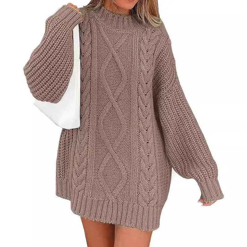 Damen Oversize Strickkleid mit Zopf- und Rippstruktur Drune