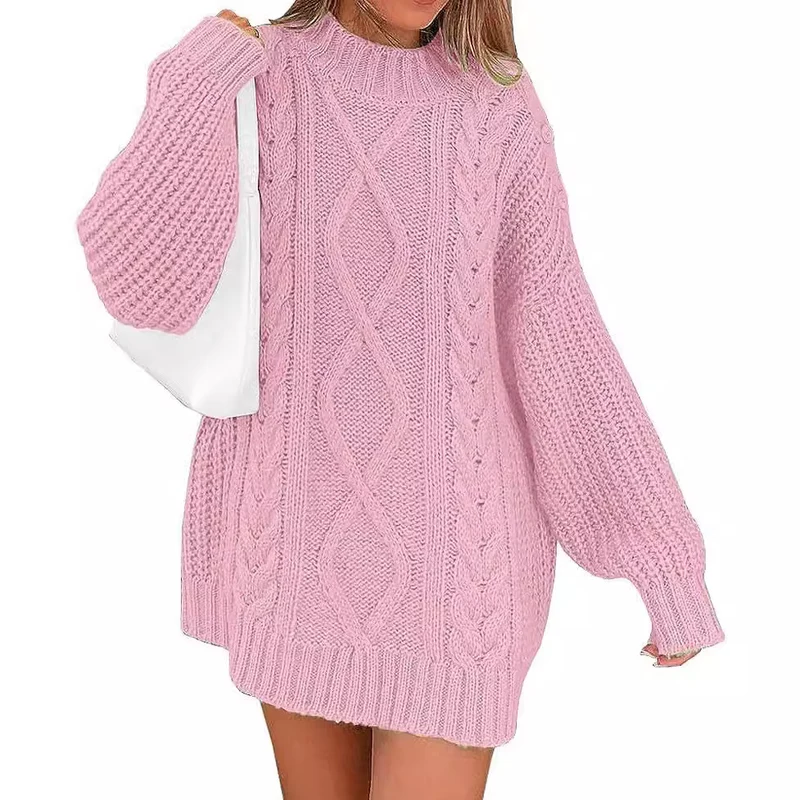 Damen Oversize Strickkleid mit Zopf- und Rippstruktur Drune