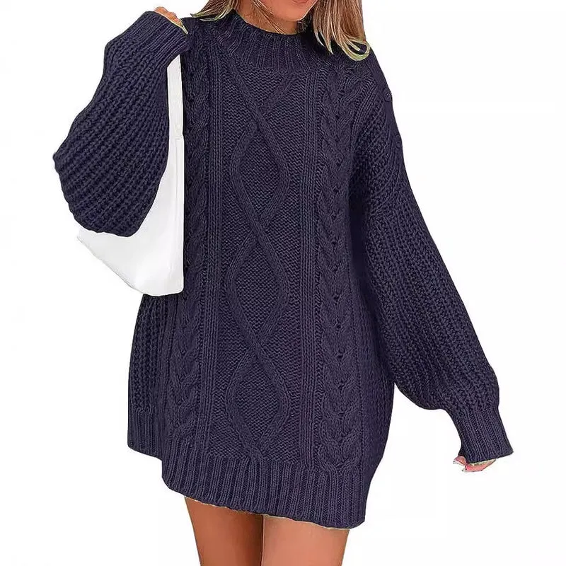 Damen Oversize Strickkleid mit Zopf- und Rippstruktur Drune