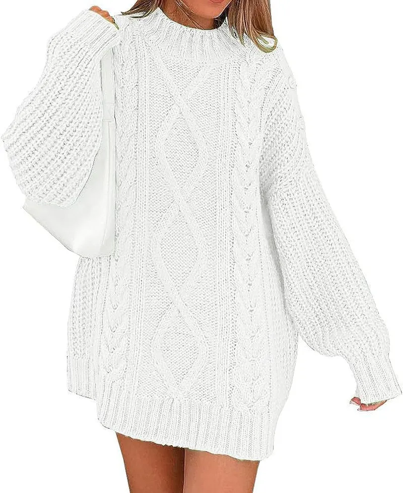 Damen Oversize Strickkleid mit Zopf- und Rippstruktur Drune