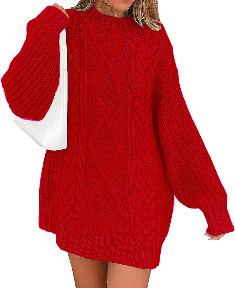 Damen Oversize Strickkleid mit Zopf- und Rippstruktur Drune