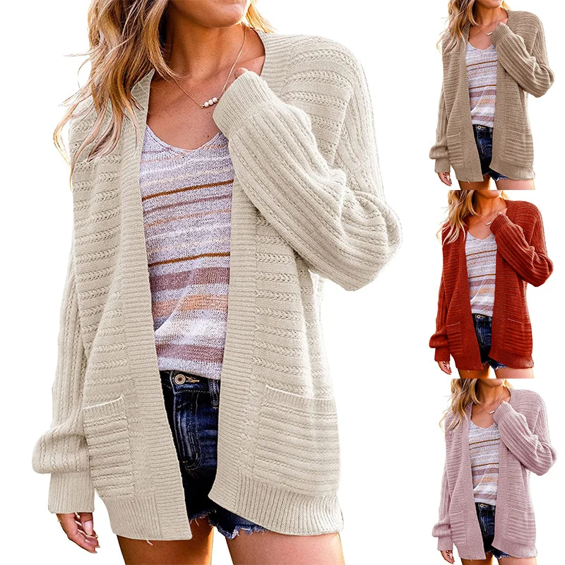 Damen Oversize Strickcardigan mit aufgesetzten Taschen und Rippstruktur Drune
