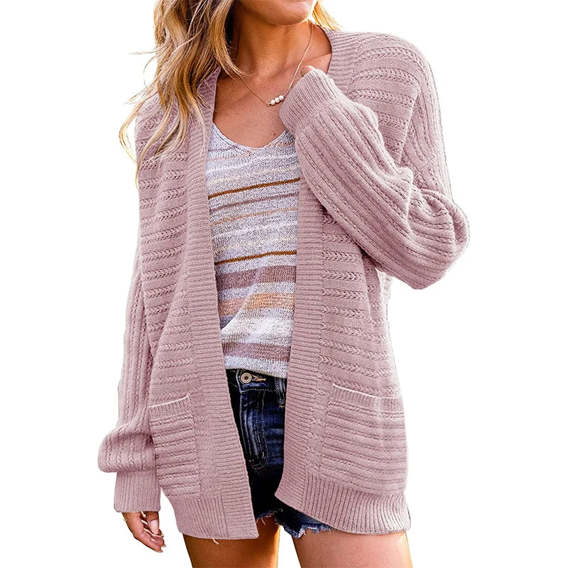 Damen Oversize Strickcardigan mit aufgesetzten Taschen und Rippstruktur Drune