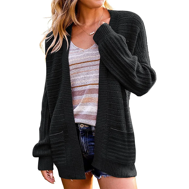Damen Oversize Strickcardigan mit aufgesetzten Taschen und Rippstruktur Drune