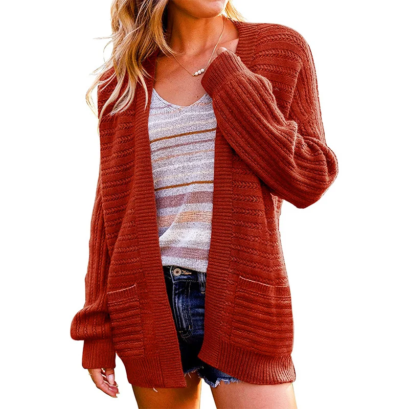 Damen Oversize Strickcardigan mit aufgesetzten Taschen und Rippstruktur Drune