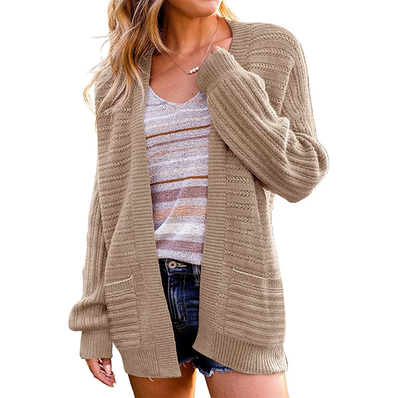 Damen Oversize Strickcardigan mit aufgesetzten Taschen und Rippstruktur Drune
