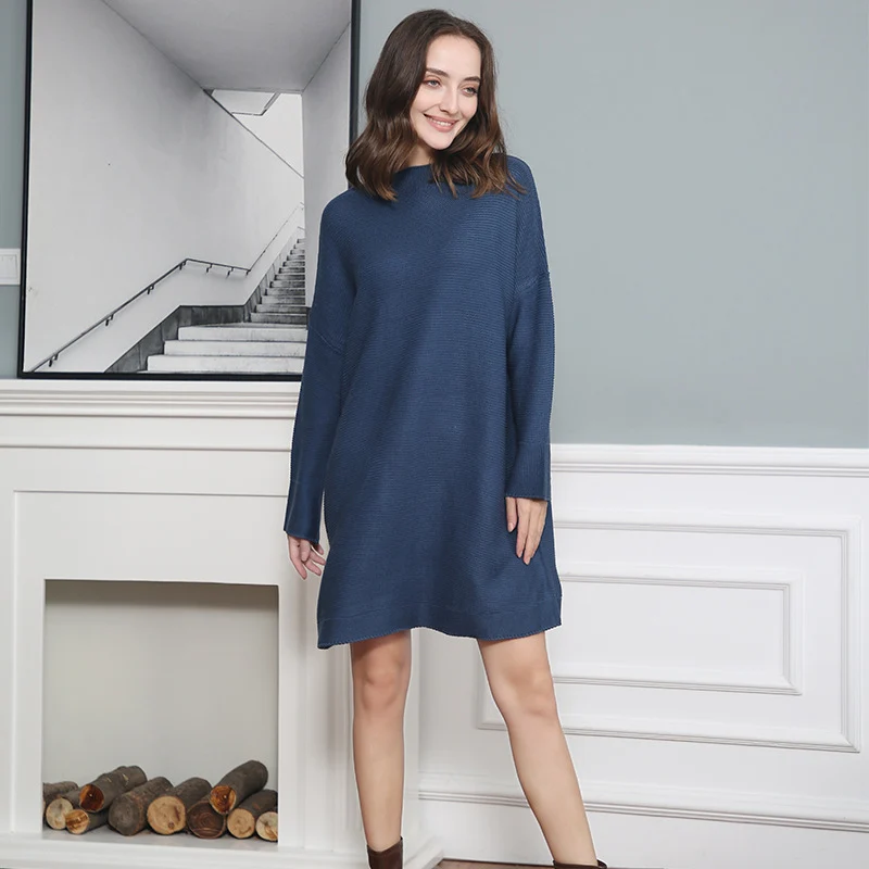 Damen Oversize Strick-Tunika mit kurzem Stehkragen und überschnittener Schulter Drune