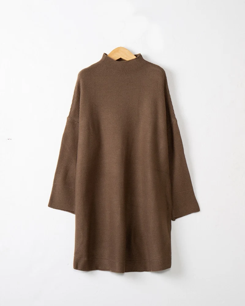 Damen Oversize Strick-Tunika mit kurzem Stehkragen und überschnittener Schulter Drune