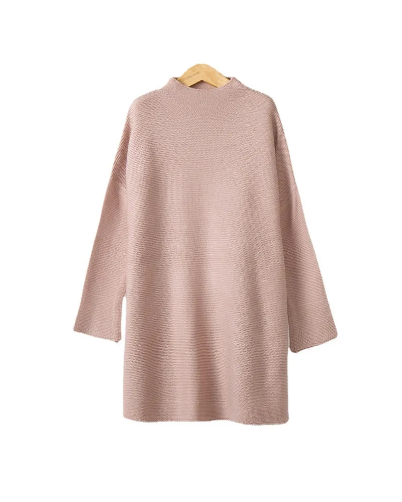 Damen Oversize Strick-Tunika mit kurzem Stehkragen und überschnittener Schulter Drune