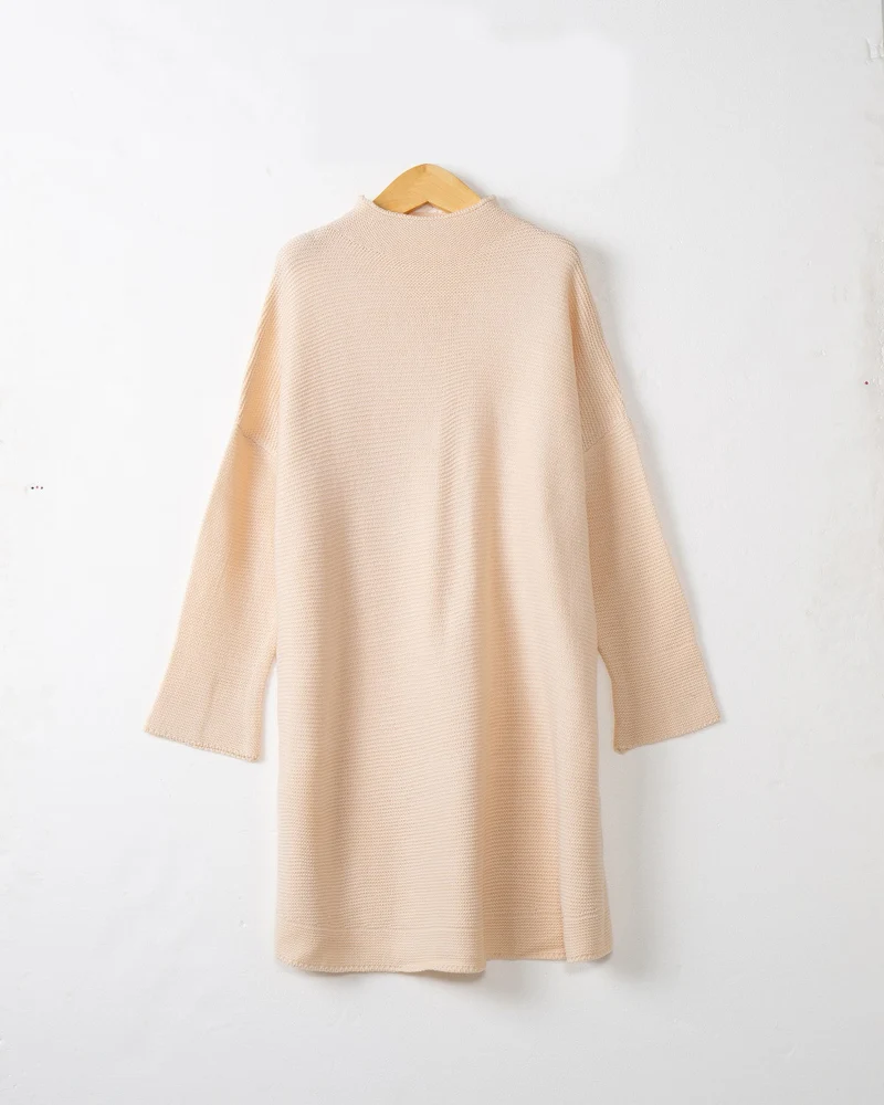 Damen Oversize Strick-Tunika mit kurzem Stehkragen und überschnittener Schulter Drune