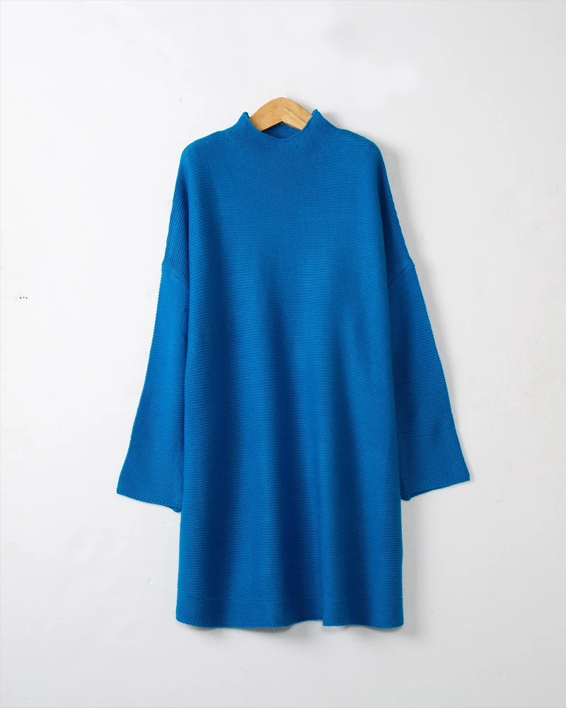 Damen Oversize Strick-Tunika mit kurzem Stehkragen und überschnittener Schulter Drune