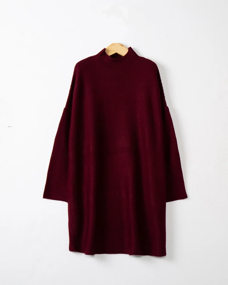 Damen Oversize Strick-Tunika mit kurzem Stehkragen und überschnittener Schulter Drune