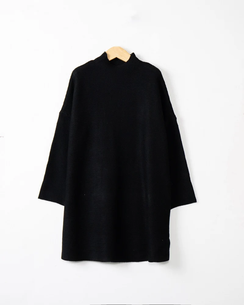 Damen Oversize Strick-Tunika mit kurzem Stehkragen und überschnittener Schulter Drune