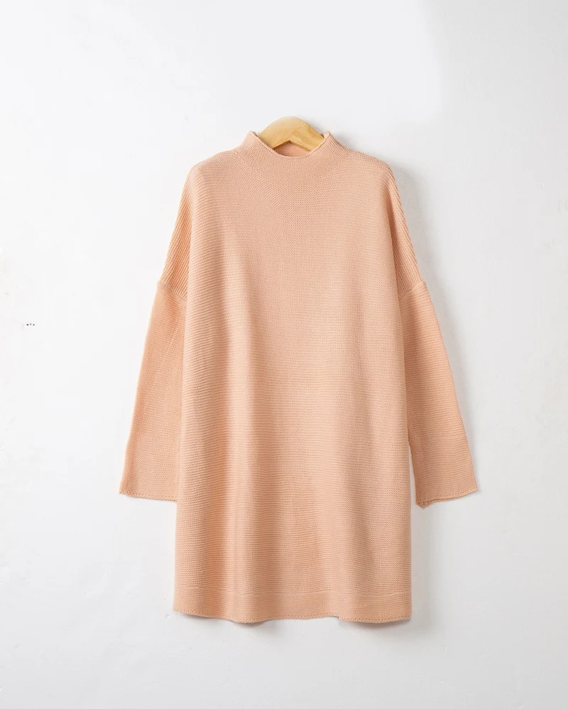 Damen Oversize Strick-Tunika mit kurzem Stehkragen und überschnittener Schulter Drune