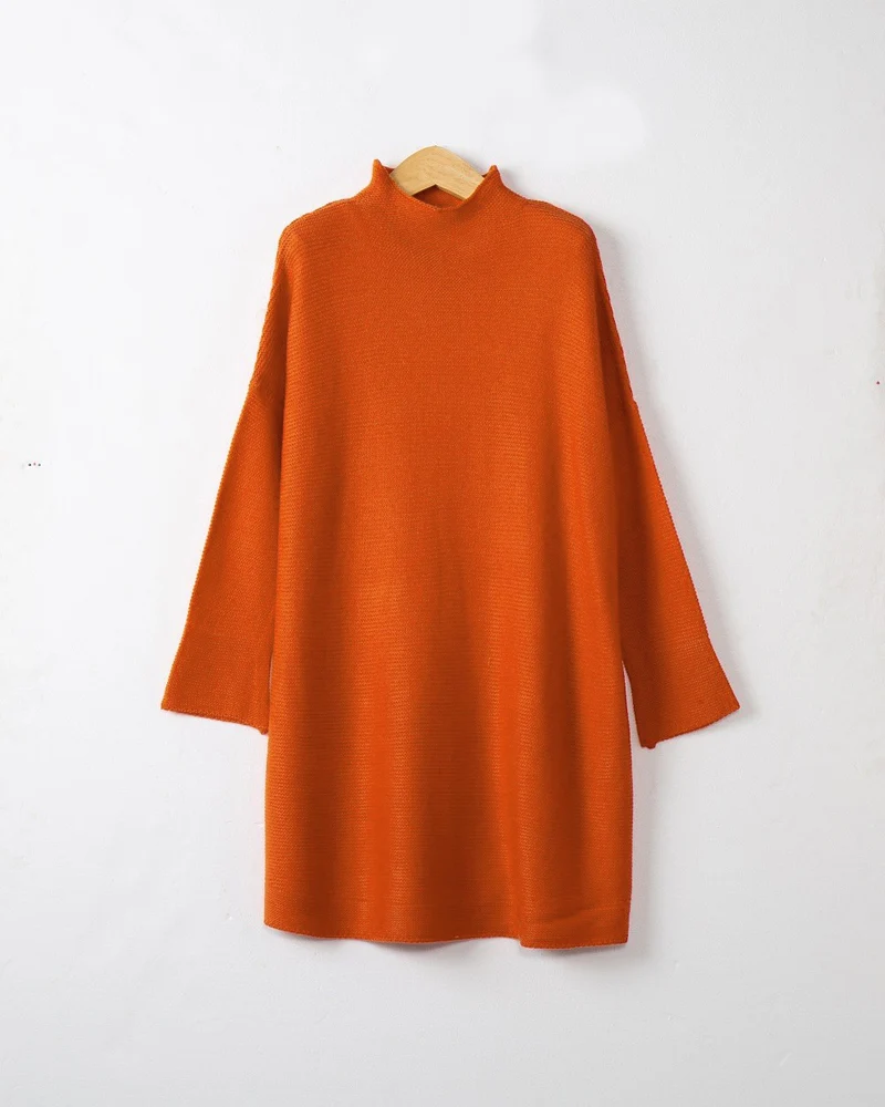 Damen Oversize Strick-Tunika mit kurzem Stehkragen und überschnittener Schulter Drune