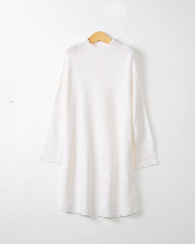 Damen Oversize Strick-Tunika mit kurzem Stehkragen und überschnittener Schulter Drune