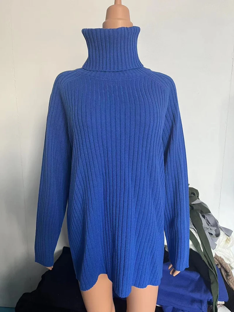 Damen Oversize Pulloverkleid aus Rippstrick mit hohem Rollkragen und voluminösen Ärmeln Drune