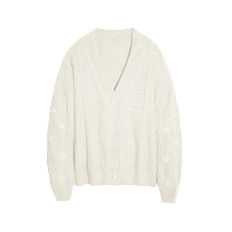 Damen Strickcardigan mit Zopfstrick, Stern‑Stickerei und Glanzfäden Drune