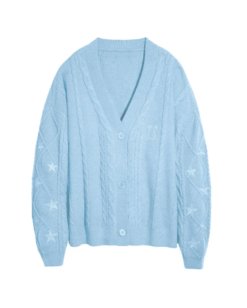 Damen Strickcardigan mit Zopfstrick, Stern‑Stickerei und Glanzfäden Drune
