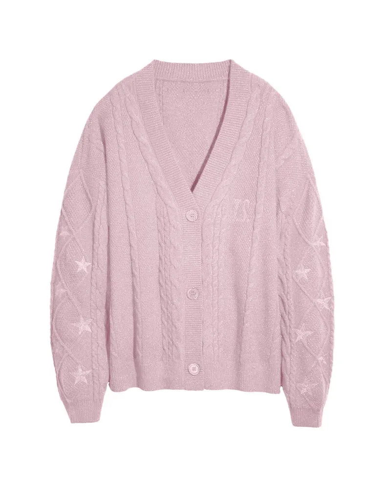 Damen Strickcardigan mit Zopfstrick, Stern‑Stickerei und Glanzfäden Drune