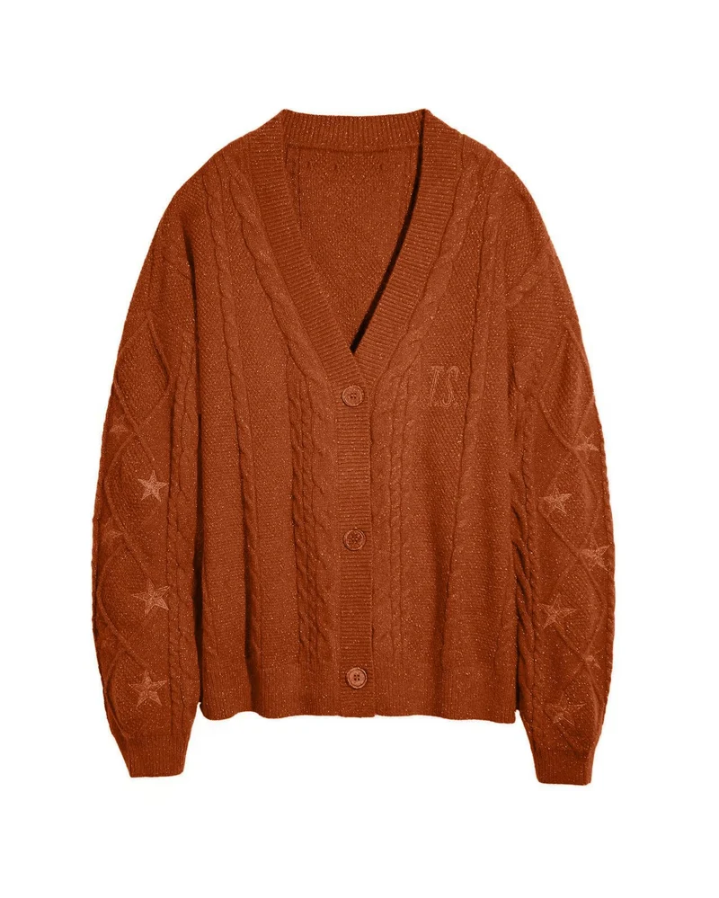 Damen Strickcardigan mit Zopfstrick, Stern‑Stickerei und Glanzfäden Drune