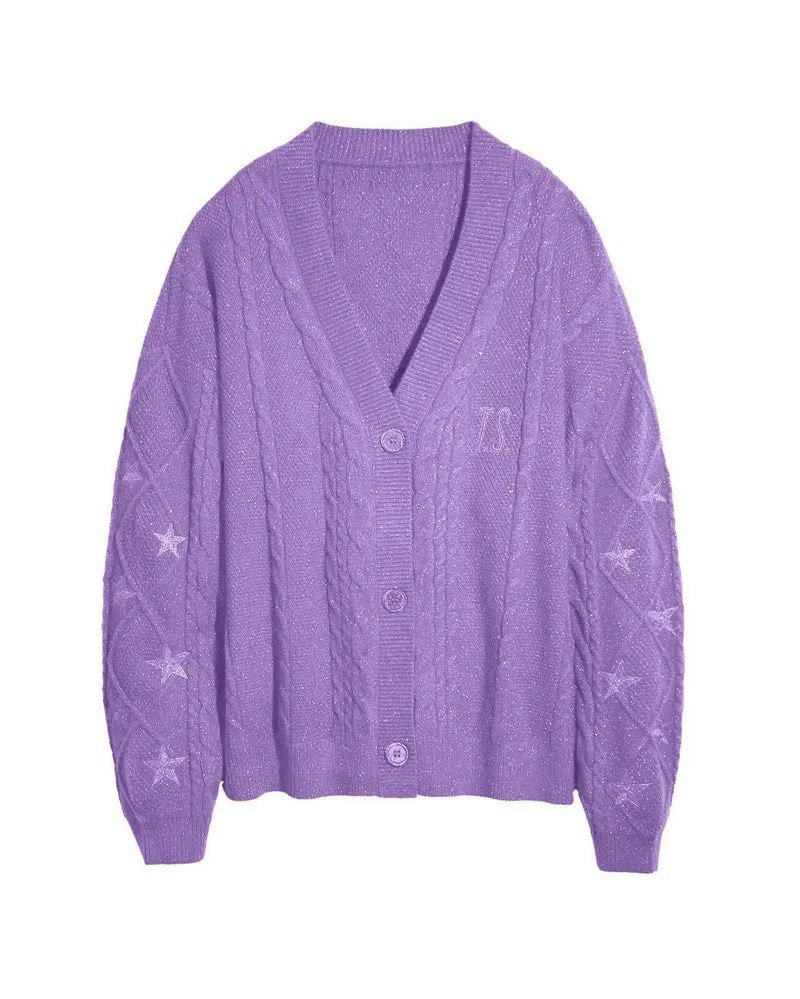 Damen Strickcardigan mit Zopfstrick, Stern‑Stickerei und Glanzfäden Drune