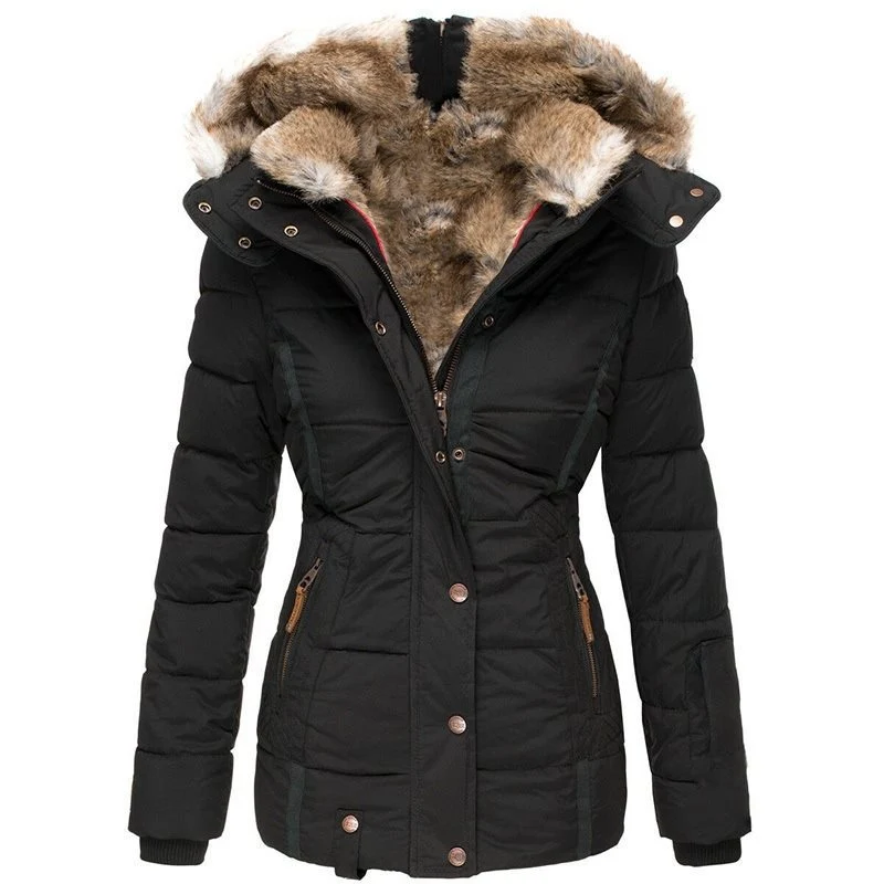 Damen Stepp-Parka mit tailliertem Schnitt und Kunstfellkapuze Drune