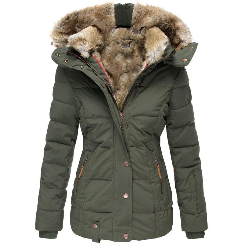 Damen Stepp-Parka mit tailliertem Schnitt und Kunstfellkapuze Drune