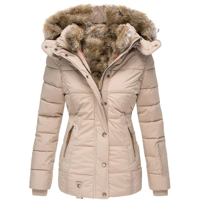 Damen Stepp-Parka mit tailliertem Schnitt und Kunstfellkapuze Drune