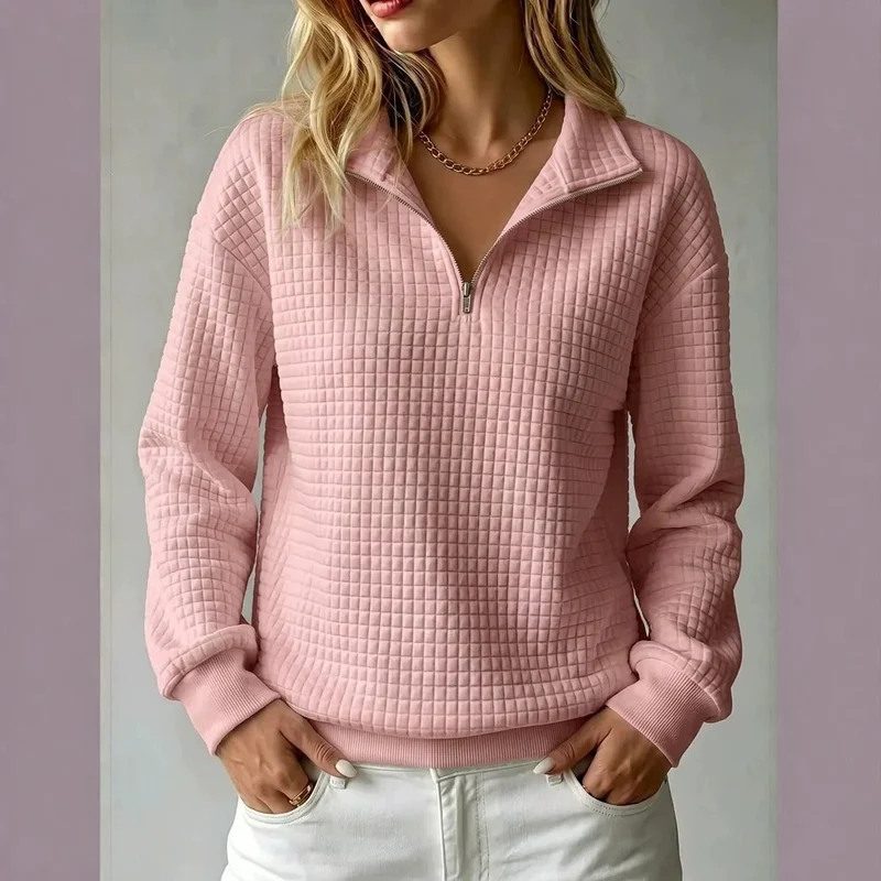 Damen Stepp-Fleece-Pullover mit halbem Reißverschluss und Stehkragen Drune